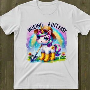 White T-Shirt with Colorful Unicorn Print